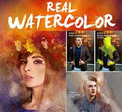 PS动作－逼真的水彩画效果：Real Watercolor Painting Photoshop Action